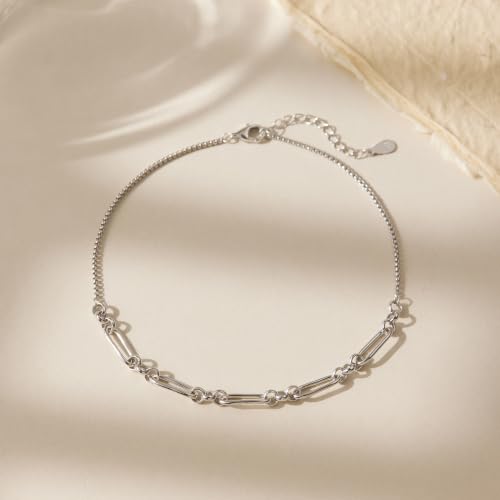 Image of CHIC & ARTSY 925 Sterling Silver Ankle Bracelets for Women, Adjustable Double Layer Chain Anklets, Minimalist Lightweight Foot Jewelry for Beach & Everyday Wear