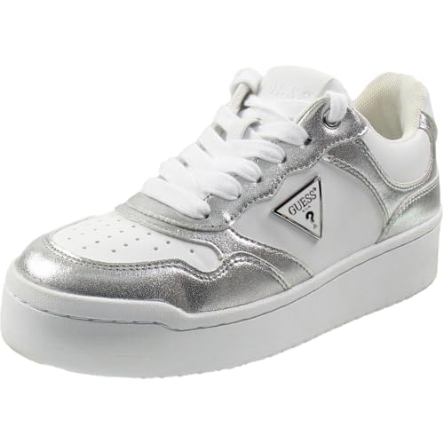 GUESS Damen Miram Sneaker, Weiß/Silber Multi 142, 38.5 EU