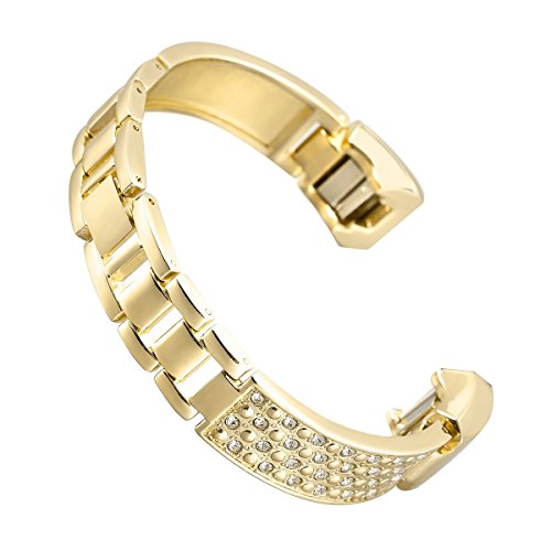 bayite Metal Bands Compatible with Fitbit Alta and Alta HR, Jewelry Bangle Adjustable Bracelet with Rhinestone? (Gold, 5.5