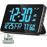 2.4GHz WiFi Smart Clock - Atomic Time Sync, Temp & Humidity Display, Alarm, Date, Day, Dimmable - Compatible with Smart Life & Tuya Smart App - Blue Color