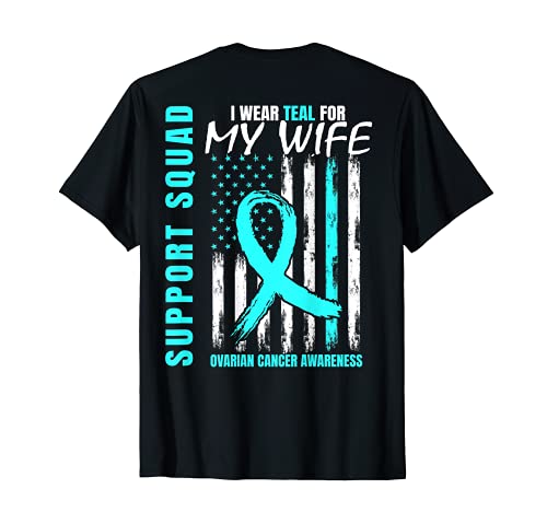 Hombre I Wear Teal For Wife Ovarian Cancer Conciencia Bandera Americana Camiseta