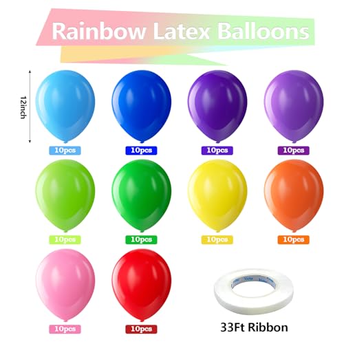 bezente assorted rainbow latex balloons 100 pack 12 inch round helium bright color balloons for birthday bridal shower wedding party decorations