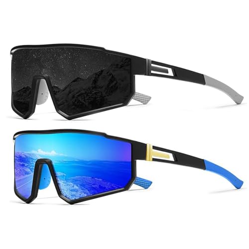 2PCS Polarized Sport Sunglasses Fishing Baseball Running Cycling Mountain Bike Sunglass UV400 Protection for Men and Women. (Black 2PCS)