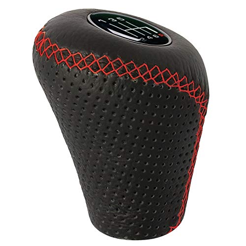 Pommeau Cuir Noir Surpiqûre Rouge Pour Bague Marche Arriere + Pastille Changement Vitesse