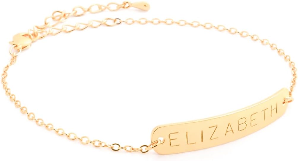 Petite Boutique Name Bar Bracelet Gold Silver Rose Gold Plated Diamond Engraving Personalized Gift Bracelet