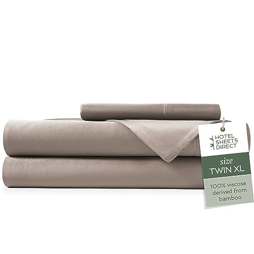Image of Hotel Sheets Direct 3 Piece Bed Sheet Set Twin XL Size, 100% Viscose Derived from Bamboo Sheets Set with 1 Pillowcase, Cooling & Breathable Luxury Bedding, Moisture-Wicking & Silky Soft Texture, Sand