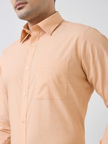 Image of Raymond Men Slim Fit Fil-A-Fil Pattern Pure Cotton Semi Cutaway Collar Full Sleeve Formal Shirt