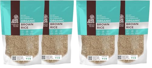 Image of Pure & Sure Organic Brown Rice 2Kg | 100% Naturally Processed & Unpolished Brown Chawal | Rich in Protein & Fiber | Helps to control Diabetes & Blood Pressure| 1Kg each (Pack of 4)