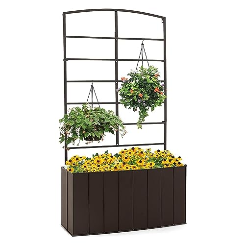 GOPLUS Blumenkasten mit Rankgitter, Gartenspalier aus Metall, Pflanzkübel...