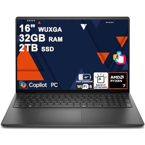 Dell 16 �m�[�g�p�\�R�� 16�C���` WUXGA �^�b�`�X�N���[�� AMD 8�R�A Ryzen 7 250 32GB RAM 2TB SSD �o�b�N���C�g ExpressCharge Wi-Fi6 �N���G�C�^�[ �f�U�C�i�[ �r�W�l�X �v���t�F�b�V���i