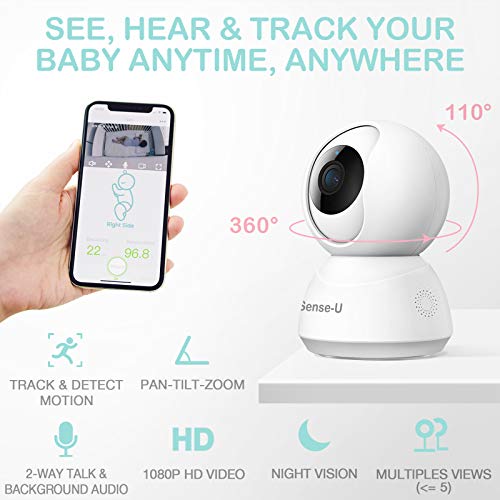 Sense-U Monitor De Bebê De Vídeo 2Pcs Com Câmera Panorâmica-Inclinação-Zoom Remota, Conversa Bidirec