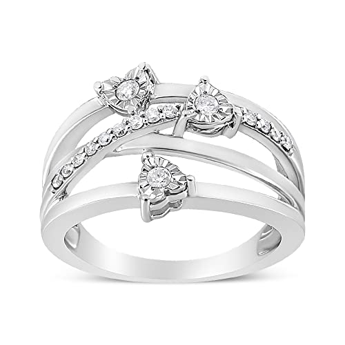 Haus of Brilliance .925 Sterling Silver 1/5 Cttw Diamond Split Shank Crossover Miracle Set Hearts Statement Ring (I-J Color, I2-I3 Clarity) - Size 6