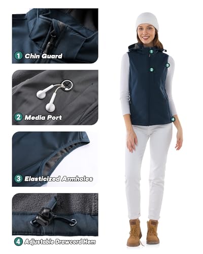 Outdoor Ventures Damen Softshell Westen mit Kapuze Leichte Fleece Gefütterte Ärmellose Jacke Wasserdichte Winddichte Weste Vest mit Zip up-Taschen Juwel Blau M