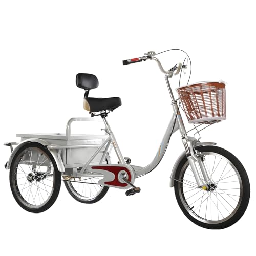KIBONCY Triciclo para Adultos, Bicicletas de 3 Ruedas, amortiguación, Asiento reclinable, con cestas Delanteras y traseras, para Mujeres, Personas Mayores, Hombres C