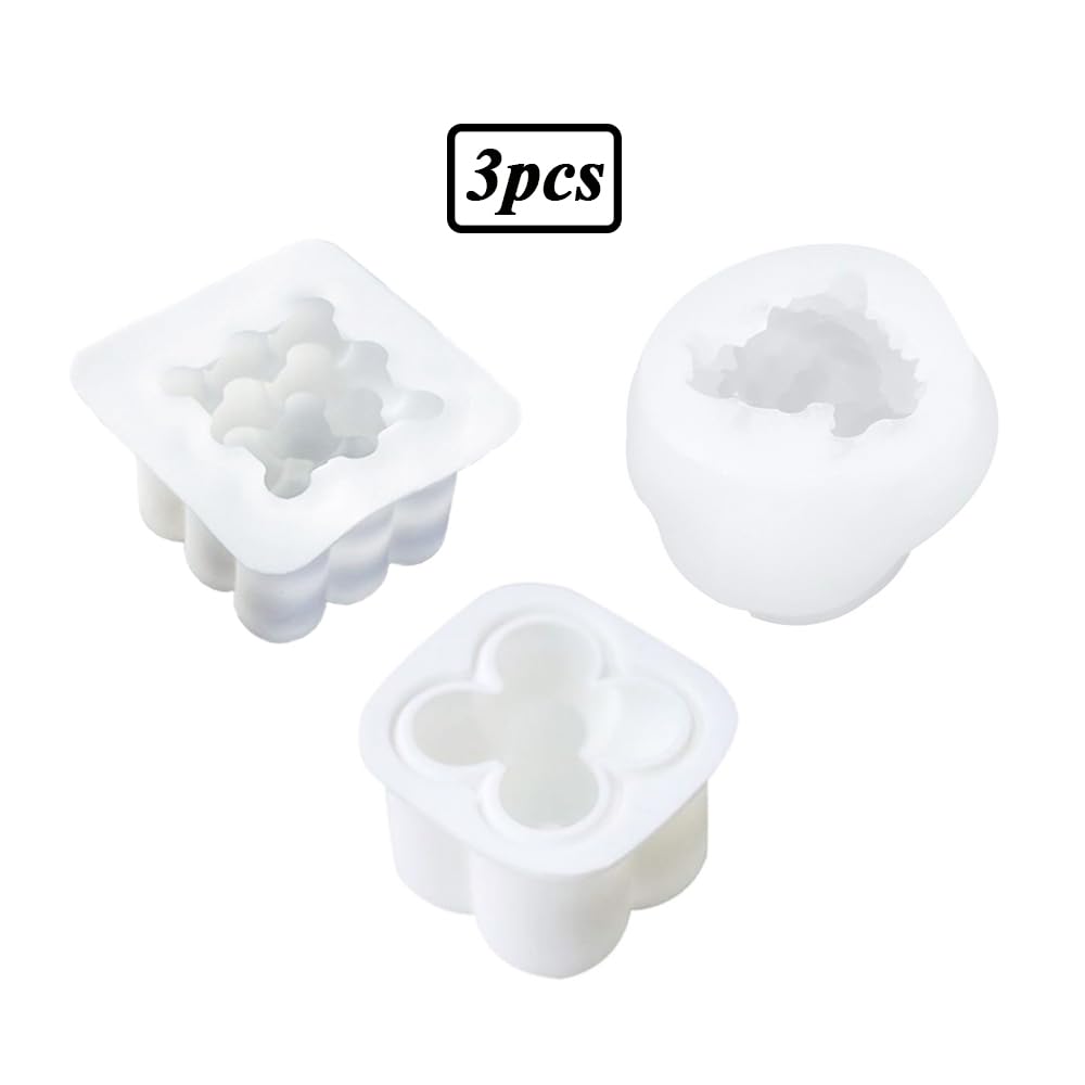 Dinohhi Lot de 3 moules à bougies en silicone, 3D Bubble Cube Cire