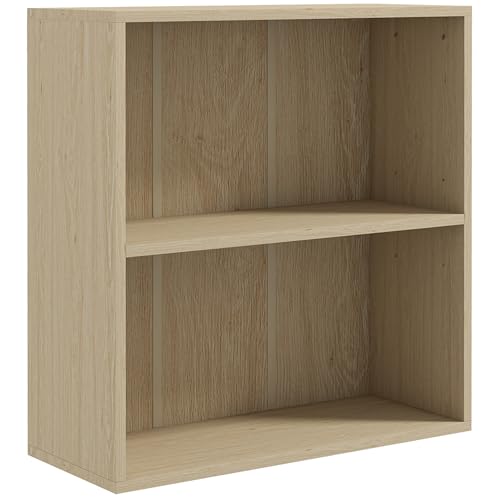 HOMCOM Bücherregal mit 2 Fächern und verstellbarem Einlegeboden, Aufbewahrungsmöbel für Büro, Wohnzimmer, Schlafzimmer, 60 x 24 x 63 cm, Holzoptik natur