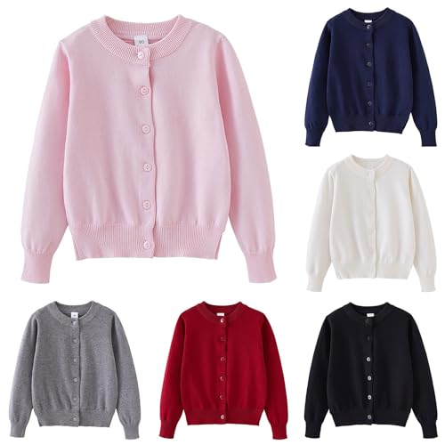 Girls Cardigan Sweater Cotton Girl Long Sleeve Crewneck Uniform Button Up Knit Sweaters