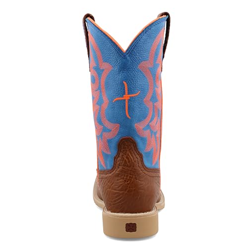 Twisted X Kid's Hooey Boot, New Wide Square Toe, Cognac Bullhide & Neon Blue (M 1-6), 1.5 M3