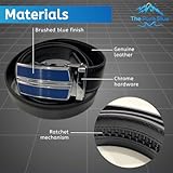 Men's Genuine Leather Ratchet Belt - Adjustable, Fits Any Waist up to 44". 1.5" Wide Black Strap with Blue and Chrome Buckle. For Casual or Smart/Suit/Dress Wear. In Presentation Gift Box. - Image 4