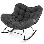 COSTWAY Outdoor Rocking Chair, Oversized Patio Wicker Egg Chair with Thick and Removable Cushion, Rattan Comfy Rocking Lounge Chairs for Living Room, Balcony & Yard (Grey, 110 x 95 x 94 cm)