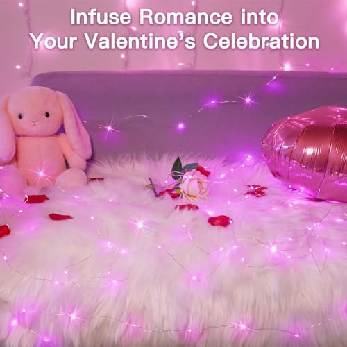 suddus Luzes de fada rosa operadas por bateria ao ar livre à prova d'água, 10 metros, 100 luzes de