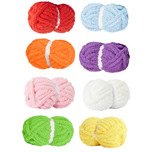 Image of Chunky Yarn for Hand Knitting Soft Jumbo Bulky Fluffy Chenille Yarn for Crocheting Blanket Scarf DIY 8 Pack (Mixed, 28yds, 8 Ounces Each)