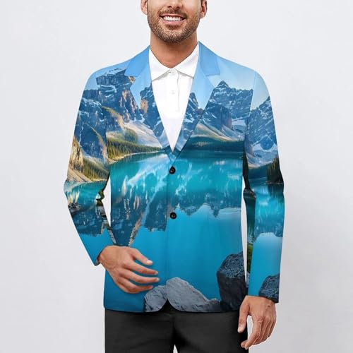 Snow Mountain And Moraine Lake National Park Men's Blazer Printed Button Suit Jacket Slim Sport Coat Blazers2
