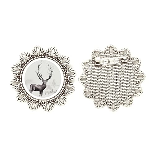 Broche de flores plateadas de reno talla M para chaquetas y vestidos elegantes