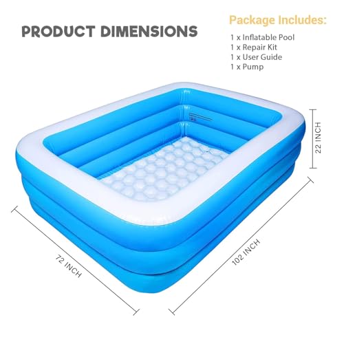 Image of P FOR POGU 8.5 Feet Rectangular Inflatable Pool with Electric Pump Full-Sized Swimming with Family Bathtub for Kids Adults Outdoor Backyard Garden Summer Party (Blue)
