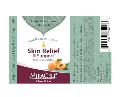 Miracell Skin Relief & Support Oil – Natural Face & Body Moisturizer with Apricot, Jojoba, and Vitamin E – Fast-Absorbing Hydration for Dry, Sensitive, or Rough Skin – 2 oz
