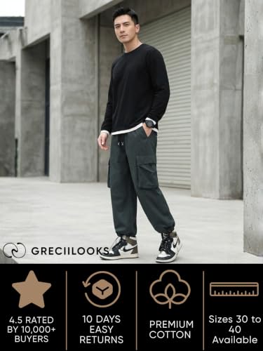 Image of GRECIILOOKS Men's Cargo Pants | 6 Pocket Cotton Cargo Joggers for Men | Loose Fit Stylish Pant with Pockets | Casual Baggy Trousers & Streetwear Lower