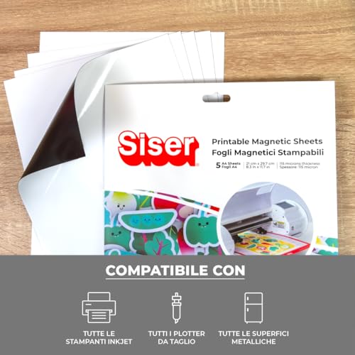 Siser® Fogli Magnetici Stampabili A4 – 5 Fogli Vinile Magnetico Adesivo Waterproof Per Stampanti Inkjet E Plotter Da Taglio (Cricut, Silhouette, Juliet, Romeo) - 2