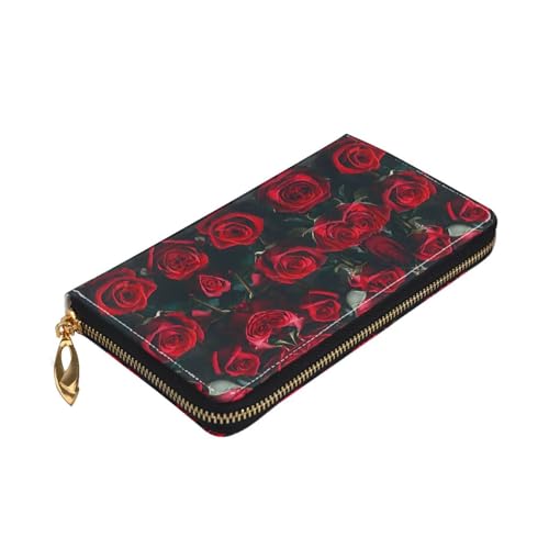 (Red and black rose) Print Women's Long Wallet Clutch with Zipper Multiple Card Slots Coin Pocket Elegant Ladies Purse3