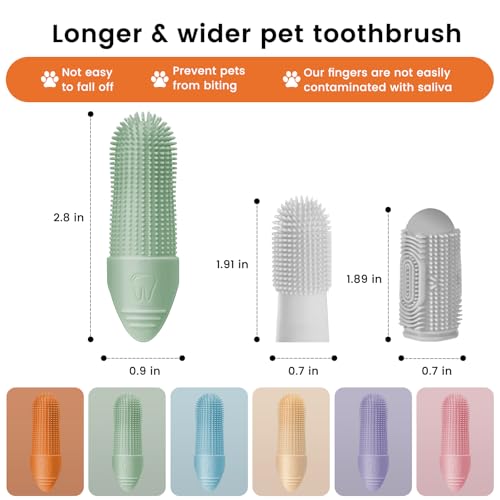 Duckart 6 Pack Dog Toothbrush, 360° Cleaning Finger Brush for Dogs Teeth, Food Grade Silicone Pet Toothbrush Fits Most Fingers
