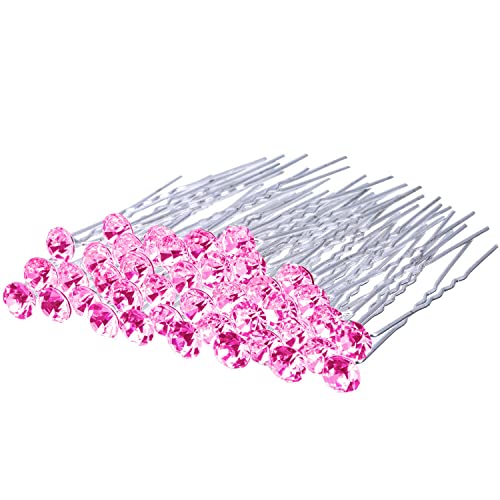 KINDOYO Pasadores de Pelo con Diamantes de Imitación - Pasadores en Forma de U para Moños de Bodas, Pasador de Pelo Bobby con Clip de Peinado - Rosa (30PCS)