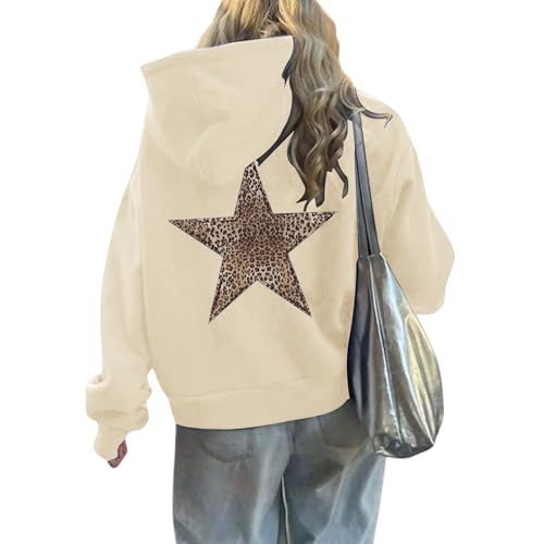 Women Oversized Sweatshirt Leopard Star Hoodies Casual Long Sleeve Sweaters