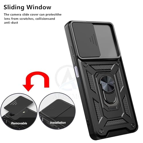 Image of A rtistque Armor Bumper Back Case Cover for Oppo A3 Pro 5G | Stylish Ring Holder & Inbuilt Stand | Sliding Camera Cover | Shockproof TPU Protective Design | Oppo A3 Pro 5g Mobile Cover - Black