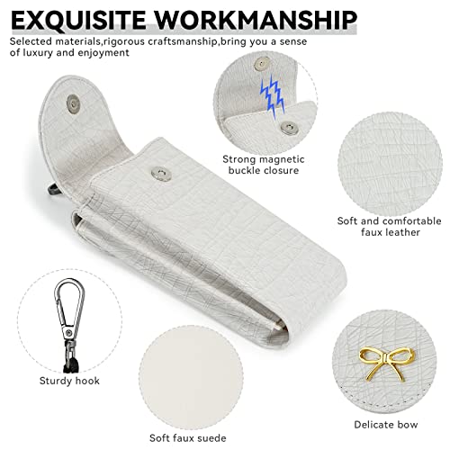 Molshine Double Glasses Case,Vegan Leather Sunglasses Pouch For Sunglass,Eyeglass With Cleaning Cloth（Ivory White） #TOP2