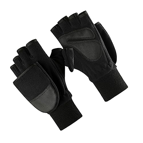 GOOHOCHY Winter Gloves Black Insulated Gloves Half-Finger Design for Cold Weather Use