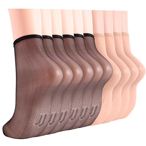 YAGAXI Women's Sheer Ankle Nylon Grip socks - 9 Pack 20D Reinforced Toe Sticky Hosiery Non Slip Everyday Grippers socks