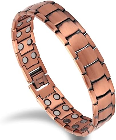 Auinz Copper Bracelets for Men Arthritis Pain Relief 99.99% Solid Pure Copper Bracelets Double-Row Strong Magnets Adjustable (Copper)