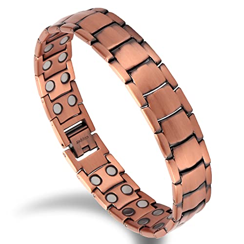 Auinz Copper Bracelets For Men Arthritis Pain Relief 99.99% Solid Pure Copper Bracelets Double-Row Strong Magnets Adjustable (Copper) #TOP2