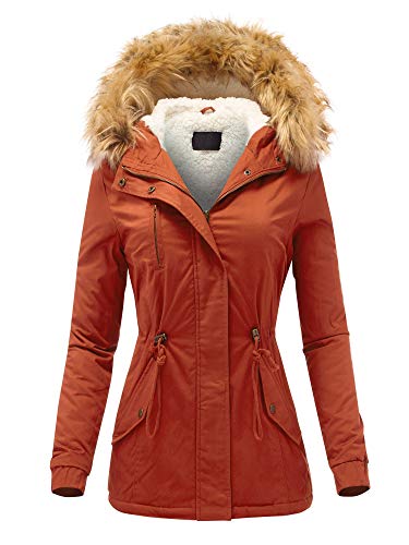 FashionMille Women Fleet Street Faux Fur Hooded Anorak Jacket -FWJ1131-RUST-M