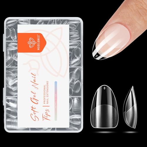modelones Extra Short Almond Nail Tips, Pre-shaped Tips x Gel