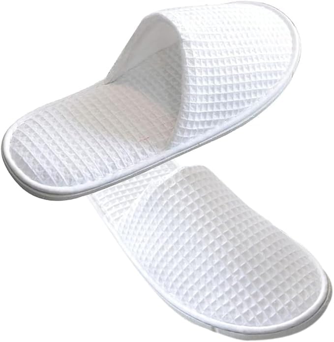 Spa Slippers - 2 Pairs Disposable Closed Toe Washable Thick Soft Non-Slip Cotton Velvet Hotel Waffle Slippers for Home Travel Guest - Fits Most Men and Women White, 45.5 EU Wide