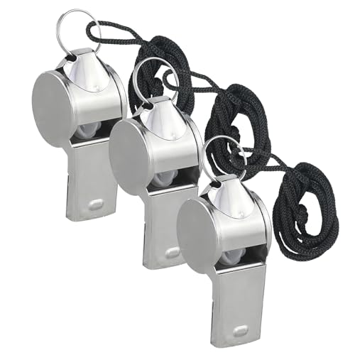 AMANDELIZABE 3 Stück Edelstahl Sportpfeifen, Schiedsrichter pfeifen mit Schlüsselband, lauter klarer Klang, Trillerpfeife ideal für Schulsport, Fußball Schiedsrichter, Hundetraining, Sportunterricht