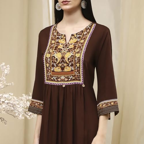 Image of BIBA Women Rayon Viscose Gathered Solid Suit Set