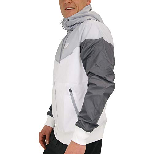 Image of Nike Mens Windrunner Hooded Track Jacket White /Wolf Grey Dark Grey /White AR2191-100 Size Small