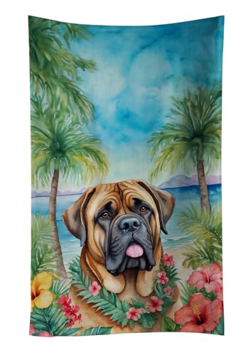 Caroline's Treasures Mastiff Luau Kitchen Towel Dish Cloths Guest Hand Towel Decorative Bathroom Towel for Face,Tea, Dishcloth, Kitchen and Bath