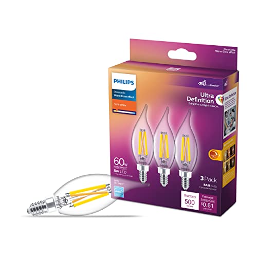 Philips LED BA11 Candelabra LED Light Bulbs - Flicker Free 75w Light Bulbs with EyeComfort Technology - Soft White 2700K Lightbulb - 700 Lumen - E12 Base - 3 Pack